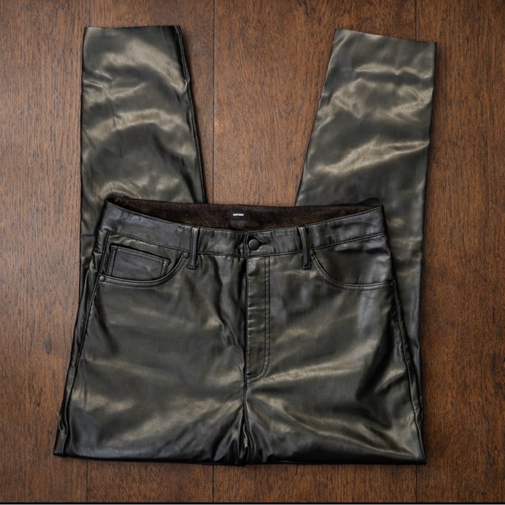 Express High Rise 90s Skinny Cut Faux Leather Pants 12 Black Soft Lining Stretch